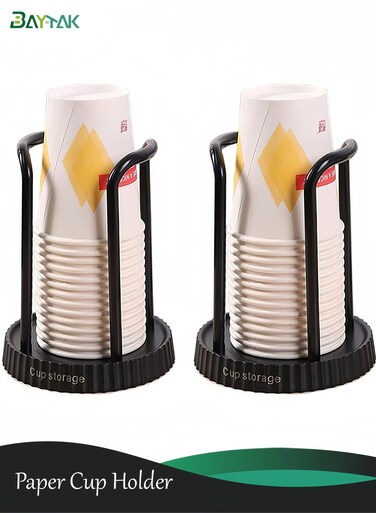 Paper Cup Holder, Coffee Cup Organizer, Disposable Cup Dispenser for Office and Home Desk, 2-Piece Durable ABS Plastic Inverted Stacking Storage for Cafe and Restaurant Countertops (Black)