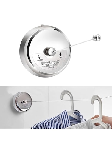 Goodern 2.8m Retractable Clothesline,Stainless Steel Clothes Line Dryer with Duty Adjustable Rope String,Easy Installation Telescopic Invisible Clothes Line for Hotel Bathroom Indoor Outdoor-Silver