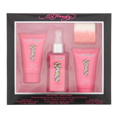 Ed Hardy Women's Perfume Gift Set, 4 Pieces Include Fragrance Mist, Body Lotion, Body Wash, and Fragrant Bath Fizz