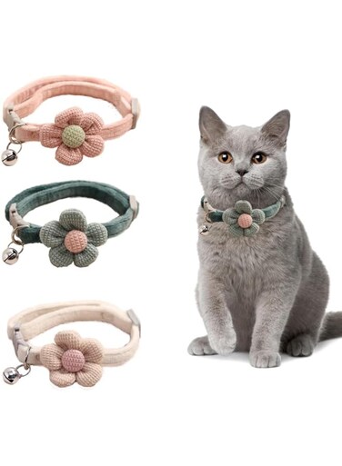 Cute Cat Collar with Flower, Cat Collars for Girl Cats and Boy Cats, Breakaway Cat Collar with Bells, Adjustable Kitten Collar, Cute cat Collar