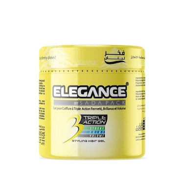 Elegance Triple Action Hair Gel - Yellow, 500ml - Strong Hold, Glossy Finish, Flexible Styling