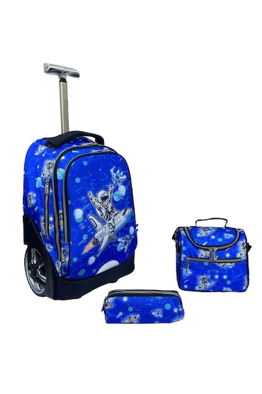 3-Piece Rolling School Set, 18-Inch Wheeled Backpack with Lunch Bag and Pencil Case, Pastel.SKY COLOR WITH ASTRONATE