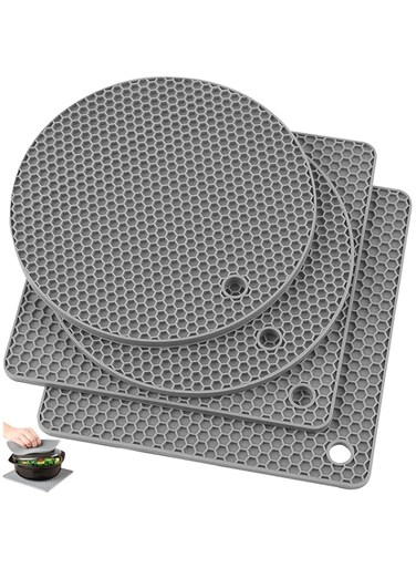 Silicone Trivet Mats, Heat Resistant Kitchen Hot Pot Holder Pad Silicone Pot Holders For Kitchen Silicone Trivets For Hot Pots And Pans 4 Pack (2 Squared + 2 Round)