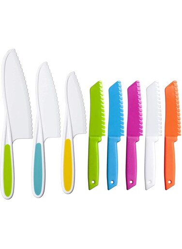 ELECDON 8 Pieces Kids Kitchen Knife Set Plastic Knife - Kids Chef Nylon Knives Children's Safe Cooking for Fruit, Bread, Cake, Salad, Lettuce Knife
