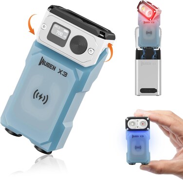WUBEN X3 Mini Rechargeable Flashlight with Charging Base 180 Degree EDC Keychain Flashlight Twist Ip65 Waterproof Magnet Pocket Flashlight 10 Mode Type-C Lanyard for Camping, Outdoor,Inspection, Gift