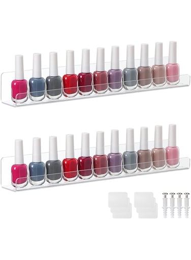 LUOBAO Nail Polish Wall Rack,Nail Polish Organizer Wall Mounted,Nail polish Holder,Clear Acrylic Floating Shelves