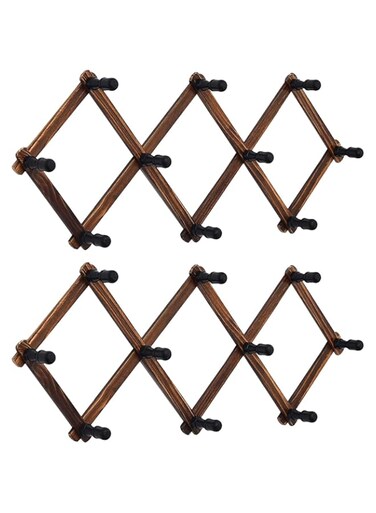 2 Pack Wooden Expandable Accordion Wall Hanger,Including 20 Peg Hooks,Perfectly Hook for Baseball Caps, Coats, Mugs,Coffee, Coat,Keys, Hat Rack,X Shape,Make Living Room Decorative and Neat,Vintage