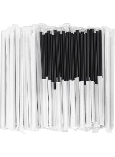 [100 Pcs] Biodegradable Compostable Individually Wrapped Straws - PLA Disposable Plant Based Black Straws