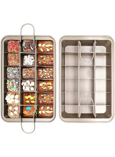 AYF Brownie Pan, Non Stick Brownie Pans With Dividers, 18 Pre-slice Brownie Baking Tray, Carbon Steel Bakeware for Oven Baking 12 X 8 X 2 Inches