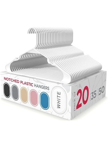 Sharpty Plastic Hangers Clothes Hangers for Clothing, Closet, Coats &amp; Shirts - Notched, Heavy Duty, Thick, Tough &amp; Space Saving - for Everyday Standard Use, Room Essentials &amp; Basics - 20 Pack - White