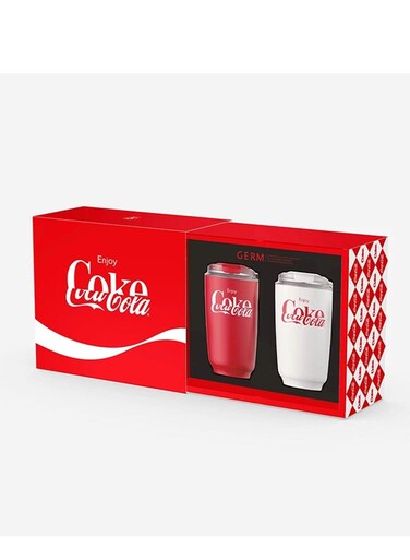 Coca-Cola Mocha Thermos Gift Box 2-Pack (Cinnabar Red + Tea White) &acirc;&euro;&ldquo; 400ml x 2   GERM Stainless Steel Vacuum Bottles   BPA-Free   Food-Grade Materials   Official Licensed Edition