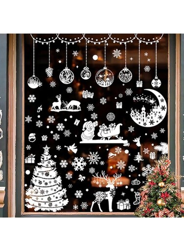 LCHYI 287pcs Christmas Snowflake Window Clings Stickers For Glass, Christmas Glass Stickers Window Moon Old Man Sleigh Xmas Decals Decoration Holiday Winter Christmas Stickers For Party (287Stickers)