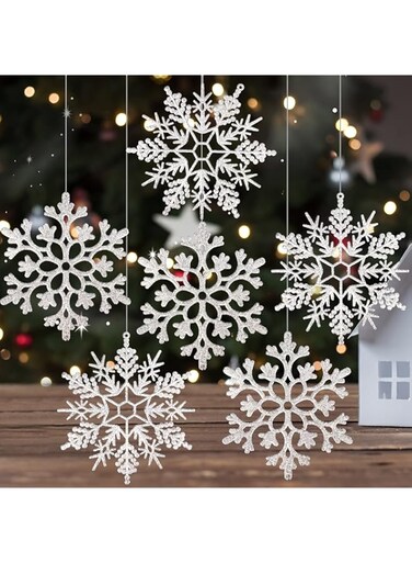 Silver Snowflake Ornaments, 6 Pack Large Plastic Snowflake Decorations Snowflakes Christmas Decorations, Hanging Snowflake Decorations for Winter Wonderland Christmas Tree Christmas Decorating