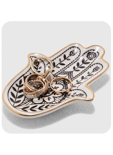 MADE BY LUCKY Jewelry Trinket Ring Dish Ceramic Hamsa Evil Eye Hand of Fatima Holder Key Ashtary Trinket Plate Bowl Small Boho Home Decorative Cute Decor Jewelry Tray Dish Gift Mom Brithday