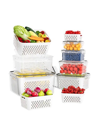 Pack of 6pcs Food Storage Containers with 6pcs Strainer Produce Containers for Fridge, Kitchen Multipurpose Keeper White BPA Free