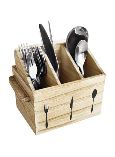 Ikee Design Wooden Utensil Holder Flatware Utensil Caddy with Handles - Silverware Holder for Spoons, Knives, Forks, Napkins for Restaurant and Kitchen