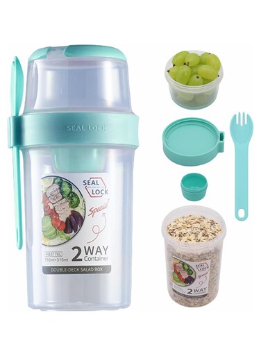 Layered Salad Cup Breakfast Salad Cup Light Meal With Fork Cover Dip Box Portable Good Sealing Performance Plastic Multi-Purpose Container Can (Blue)