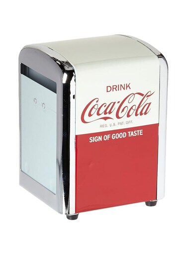 Tablecraft CC381 Coca-Cola Napkin Dispenser, Half, Red, Stainless Steel