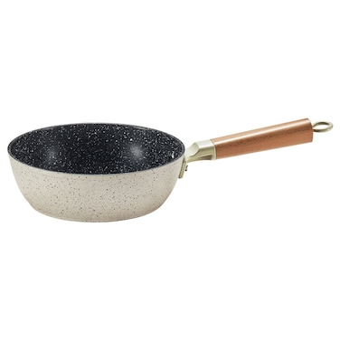 Frying Pan, Non-Stick Ceramic Coating with Wooden Handle, White/Speckled, 20 cm