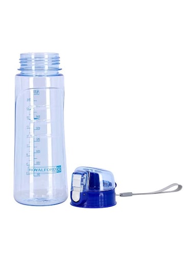 Water Bottle with Volume Marker- Portable Motivational Water Bottle with Straw and Handle Large BPA Free Eco Friendly Blue 650ml