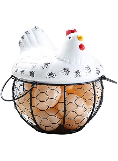 Quietcloud JannahMehr Egg Storage Basket - Freestanding Wire Chicken Egg Storage Organizer Display Holder Basket for Countertop Kitchen - White