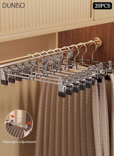 20-Pack Pants Hangers with Clips, 30 cm Skirt Hangers, Metal Pants Hangers Skirt Hangers with Clips Jeans Hangers Space-Saving, Elegant for Closet Organizing
