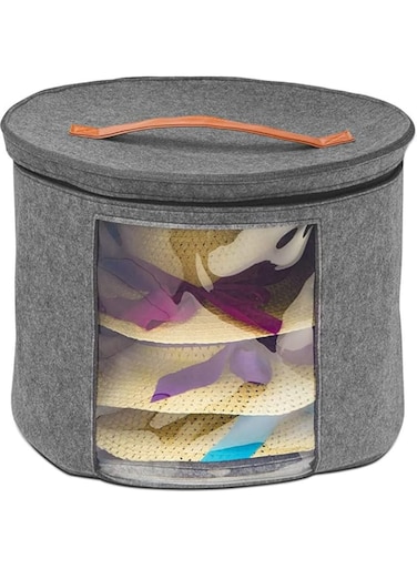 NA Hat Storage Box(43 * 26cm),Hat Box Organizer for Women &amp; Men,with Dustproof Lid and viewable window (Gray)