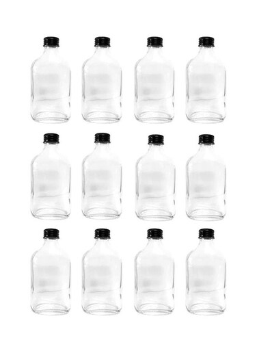 12-Piece Plastic Juice Bottle Clear/Black 12x150ml