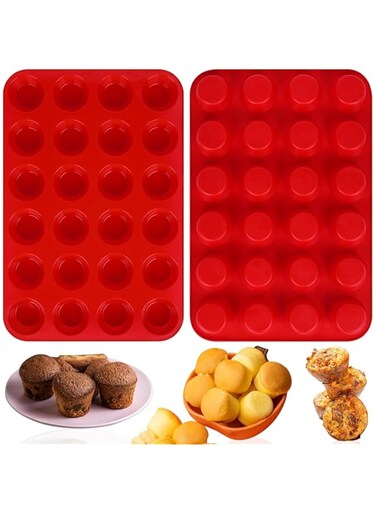 ChicAbode Silicone Muffin Pan, 24-cup Silicone Egg Bite Molds,Non-Stick Silicone Molds for Making Custard, Chocolate, Cupcakes, Puddings (Set of 2)