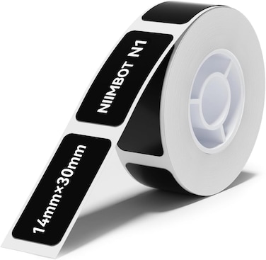 NIIMBOT Thermal Transfer Cable Labels 14 mm x 30 mm, for N1 Label Maker, PET Material, Waterproof and High-Temperature Resistance, Long Storage Time, 1 Roll of 190, Black