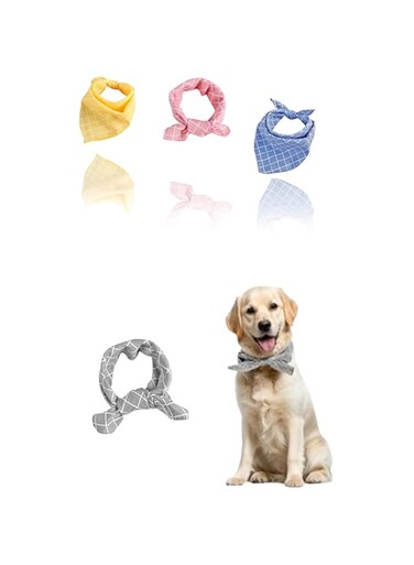 Sweet seven 4pcs Pet Bandana - Square Plaid Print, Soft Cotton Washable Daily Bibs for Dogs and Cats