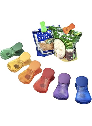 BananaHome Magnetic Multipurpose Bag Clips Classic Wide Bag Clips (Assorted Colors, Set of 6) Food sealing clip ​Plastic Heavy Seal Grip (6)