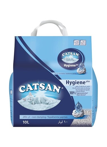 Catsan Litter, Hygiene Plus, Cat Litter 10L Lightweight Litter, Low Dust, Triple Odor Protection, Non Clumping Cat Litter