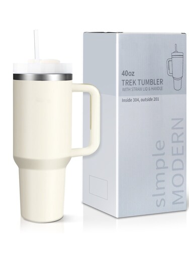 Mug, 40 oz Travel Mug with Handle, Straw Lid Mug with Lid Insulated Stainless Steel Mug Iced Tea Coffee Gift Cream, Cold or Hot Drinks Travel Mug (304 Stainless Steel 40oz) White