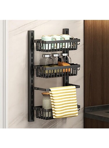 Rack, Kitchen Shelf Organizer Countertop, 3-Tier Standing Seasoning Rack for Storage Spice, Kitchen Spice Organizer, Spice Holder (3-Tier Adjustable, Black)