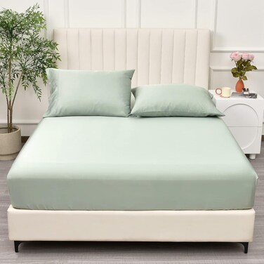 100% Rayon Derived from Bamboo Cooling Fitted Sheet in Twin Size (100cm x 150cm), 40cm Deep Pocket, 2.5cm Wider Strong Elastic, Silky Smooth, Sage Green
