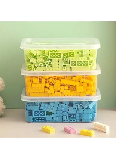 Premify 3pcs Toys Storage Boxes, Plastic Playroom/Game Organizer Box Containers with Lid for Shelves or Cubbies, Holds Toys, Building Blocks, Puzzles, Markers, Controllers, or Crayons