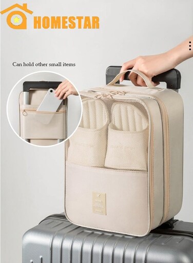 Shoe Bag for Travel, Shoe Organizer Storage Pouch for Packing with Zipper for Men and Women, Travel and Daily Use for Flying Carry on Luggage, Beige