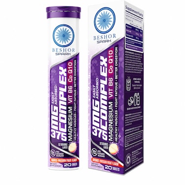 MG Complex Magnesium Effervescent Tablets   Magnesium Citrate with Vitamin B6 &amp; CoQ10   Supports Muscle Function, Relaxation &amp; Daily Wellness   Sugar-Free, Fast Dissolving   20 Tablets  Orange -Passion fruit Flavor