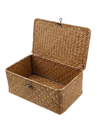 Wicker Storage Basket Woven Rattan Storage Box With Lids Seagrass Laundry Baskets Makeup Organizer For Bathroom, Living Room, Kitchen (S)