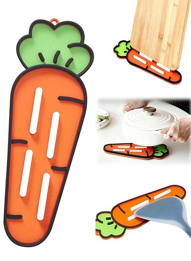 Silicone Pot Lid Holder &amp; Spoon Rest for Kitchen Carrot Shape Non-Slip Mat Dish Multi-Functional Kitchen Counter Tops Drying Mat Kitchen Counter Accessory for Storage Spatula, Pot Lid, Cutting Board, Soap (Orange)