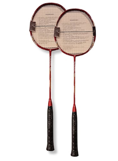 Whizz Badminton Racket ED02 2 Pcs Set &ndash; Protector Design, 3U (88g), Pre-Tensioned at 20lbs &ndash; Perfect for Beginners, Teenagers &amp; Family Fun, Red