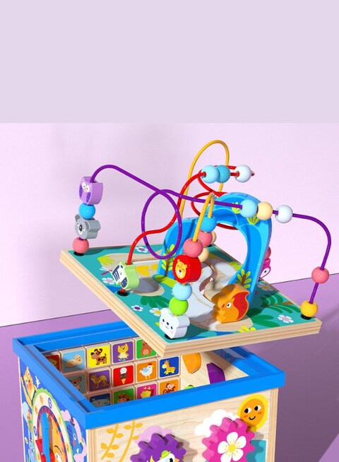 Wooden 5 in 1 Multipurpose ABC-123 Abacus Bead Maze Shape Sorter baby Activity Cube Toy
