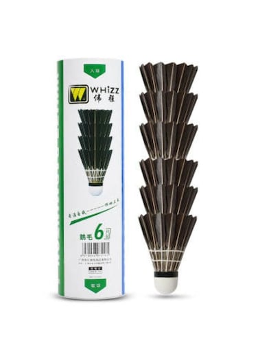 Whizz Badminton Shuttlecocks Warrior 6 &ndash; Black Goose Feather Skirt with Taiwan Fiber Cork, 6 Pcs Tube &ndash; Super Durable for Intense Matches