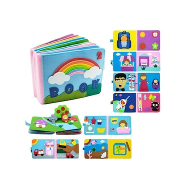 FATIO Felt Montessori Story Book Busy Board with DIY Page Sensory Toys for Basic Skill Learning, Travel Toys for Toddler Activity Developing Sensory Board