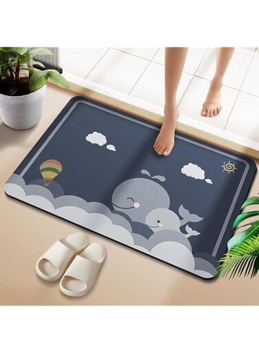 Joyzzz Bathroom Mat, 40 x 60cm Diatom Mud Dolphin Pattern Bathroom Carpet, Anti-Slip and Anti-Mildew Absorbent Shower Mat, Easy to Clean Washable Bath Rug for Bathroom, Bathtub, Shower and Sink