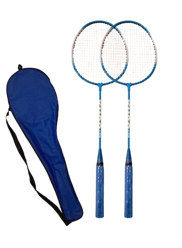 Badminton Racquet 2 Pcs Set - Model 658 with Full Iron Frame, T-Joint Design &amp; Cover &ndash; Perfect for Family Entertainment, Blue