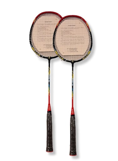 Whizz 2 pcs Badminton Racket Set T20 &ndash; Lightweight Aluminum Frame, Pre-Tensioned at 16lbs &ndash; Perfect for Family Entertainment, School Sports &amp; Beginners, Red