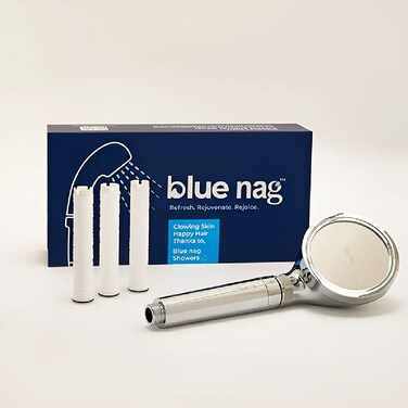 Blue Ionic Shower Filter   Softens Hard Water, Removes Impurities   American Filtration Technology   Achieve Smooth, Healthy Hair &amp; Skin