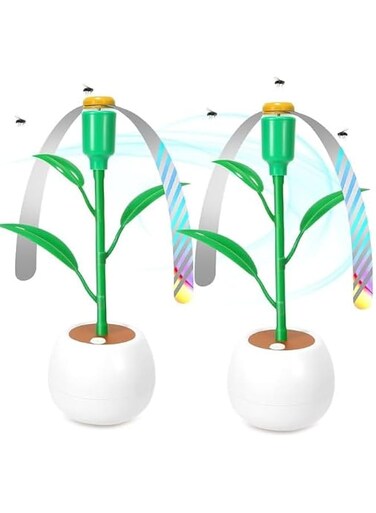 Dailychic 2 Pack Fly Fans for Tables,Fly Repellent Fan for Indoor/Outdoor,Portable Food Fans Keep Flies Away for Party, BBQ, Home, Picnics, Travel (Green and White)